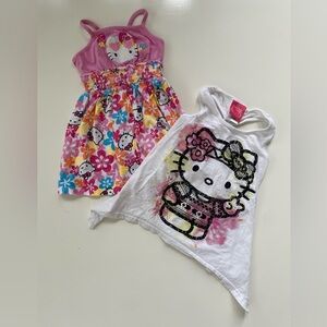 Hello Kitty Pink White Little Girls Dress and Tunic Top LOT OF TWO Size 3 and XS